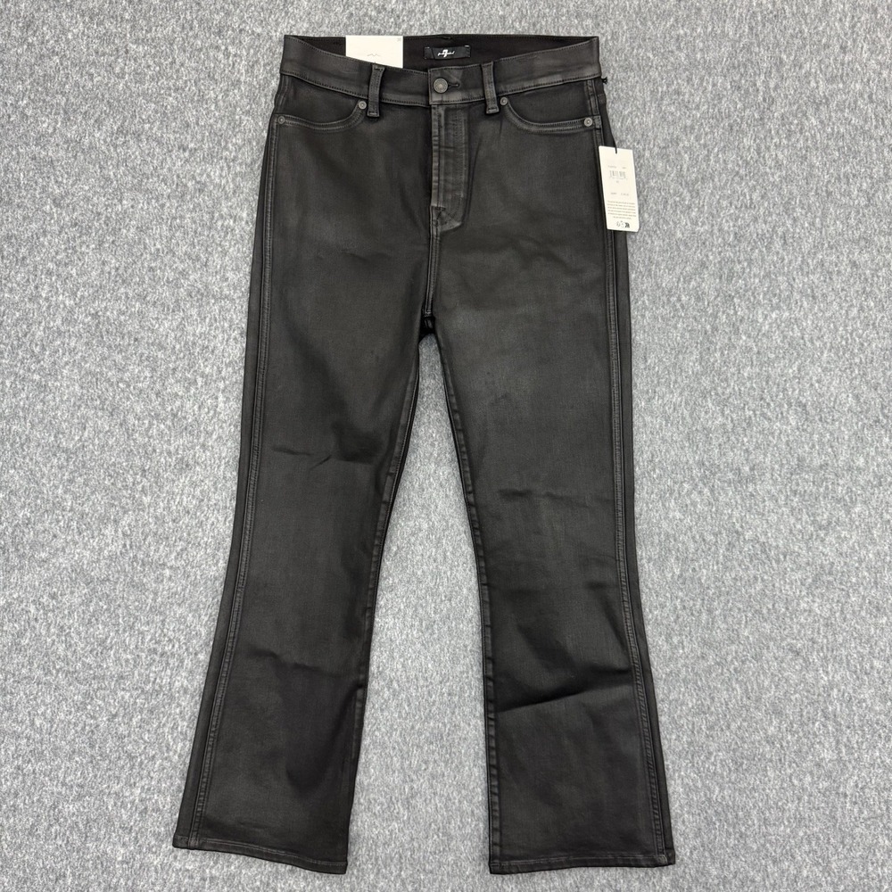NWT 7 For All Mankind Slim Kick Coated Black Jeans Women's 30
